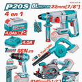 COMBO 4 EN 1 ROTOMARTILLO 22MM +  TALADRO IMP. 66NM + SOPLADOR + SIERRA  2X4.0AH + ACC